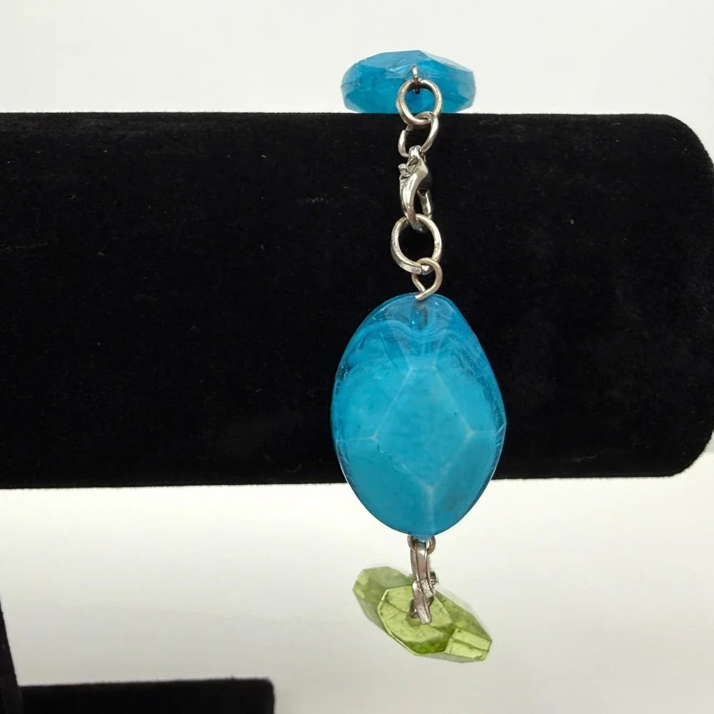 Chunky Acrylic Beaded Statement Necklace and Bracelet Set Blue Green Jewelry